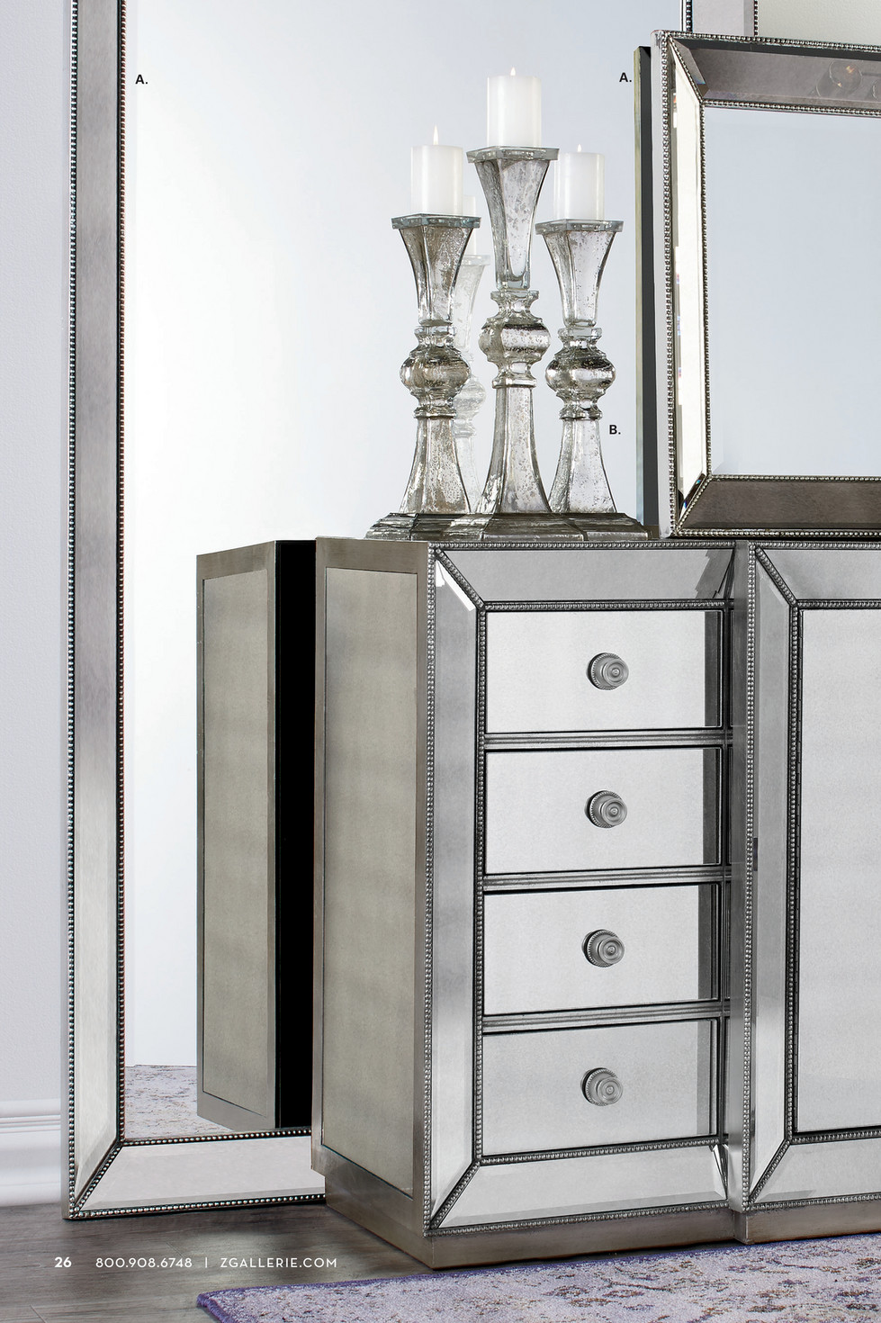 Z Gallerie Luxe For Less Ava 2 Drawer Mirrored Nightstand By Z