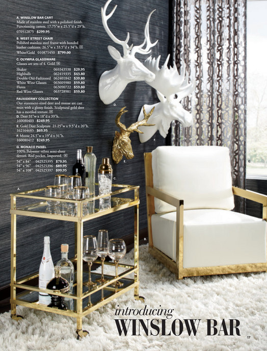Z Gallerie September Issue Deer Head 39 H A Winslow Bar Cart Made Of Stainless Steel With Polished Finish Functioning Casters