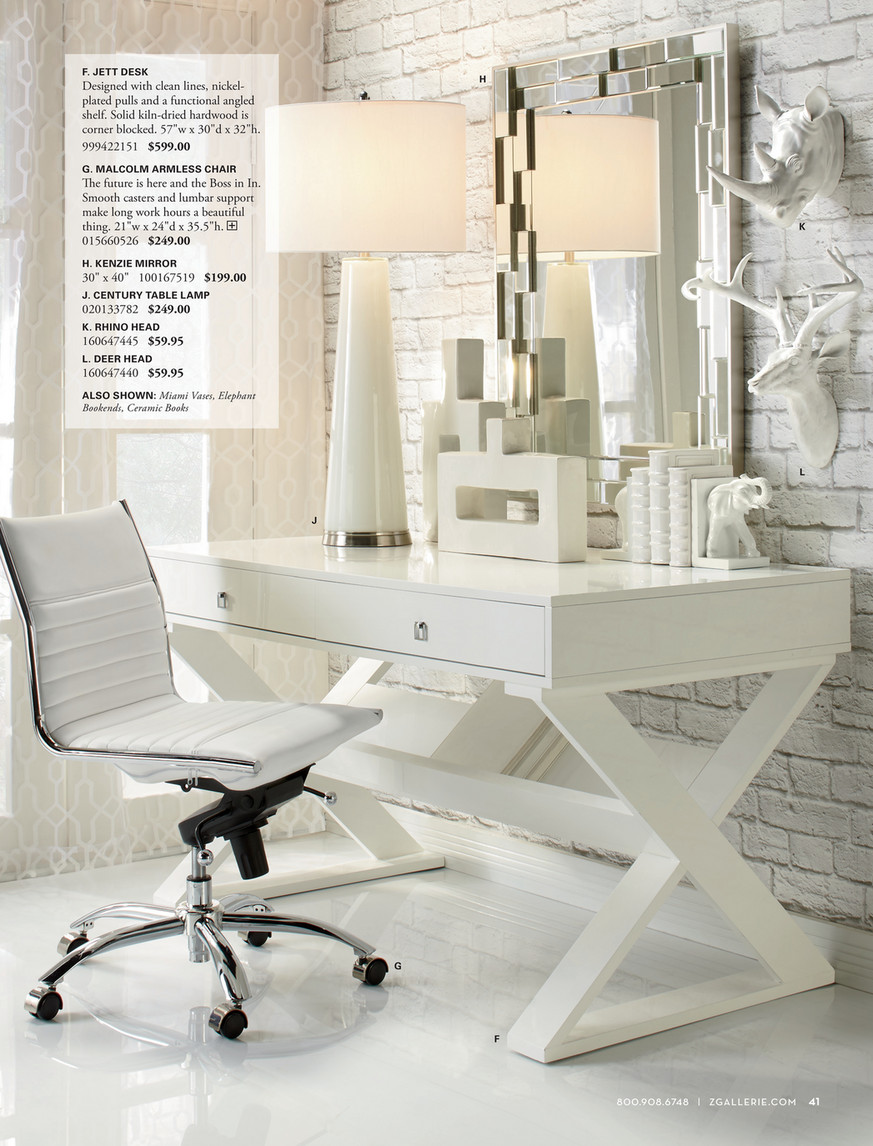 Z Gallerie Fashion Inside And Out Jett Desk White Lacquer By