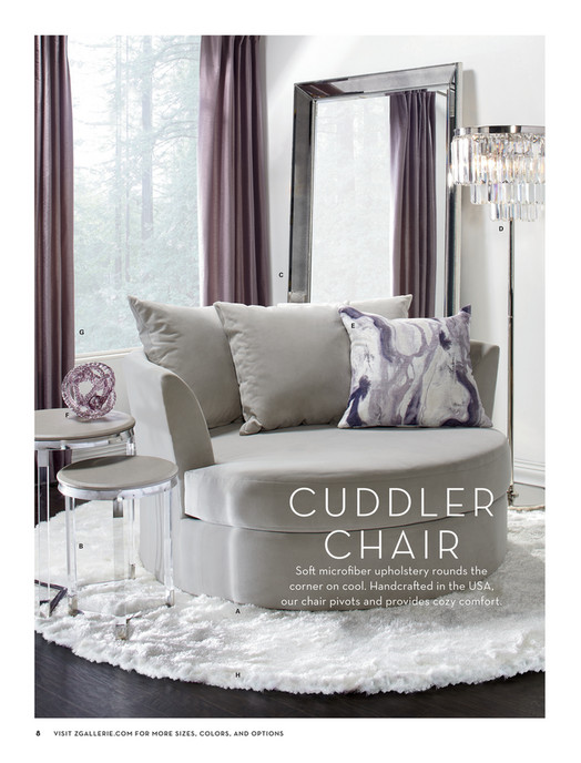 Z Gallerie Modern Glam Cuddler Chair D C E G F Cuddler Chair B A Soft Microfiber Upholstery Rounds The Corner On