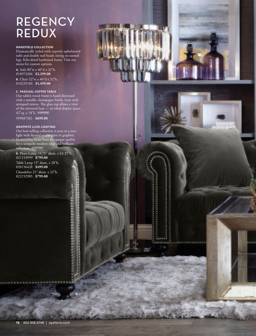 Z Gallerie The New Gold Standard Luxe Crystal Floor Lamp Regency Redux Wakefield Collection Dramatically Styled With Expertly Upholstered Tufts And Double Nail Heads Sitting On