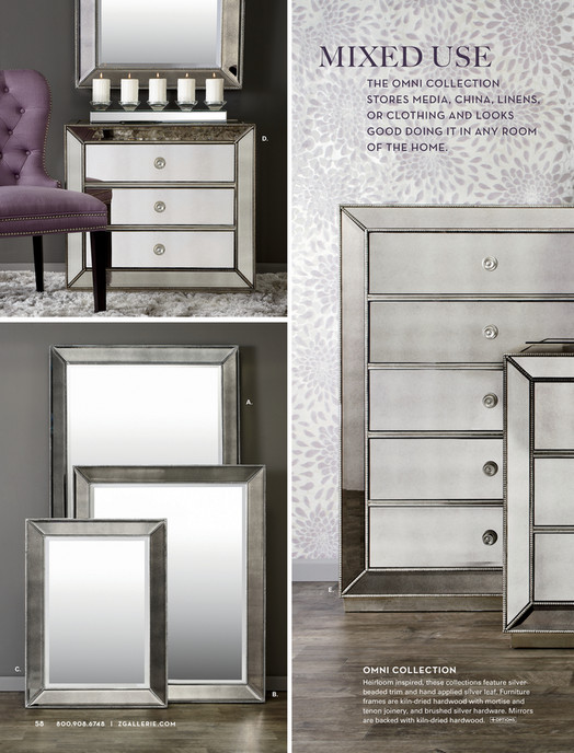 Z Gallerie Holiday Entertaining Omni Mirrored 3 Drawer Hall Chest Mixed Use The Omni Collection S Media China Linens Or Clothing And Looks G F A Leaner Mirror